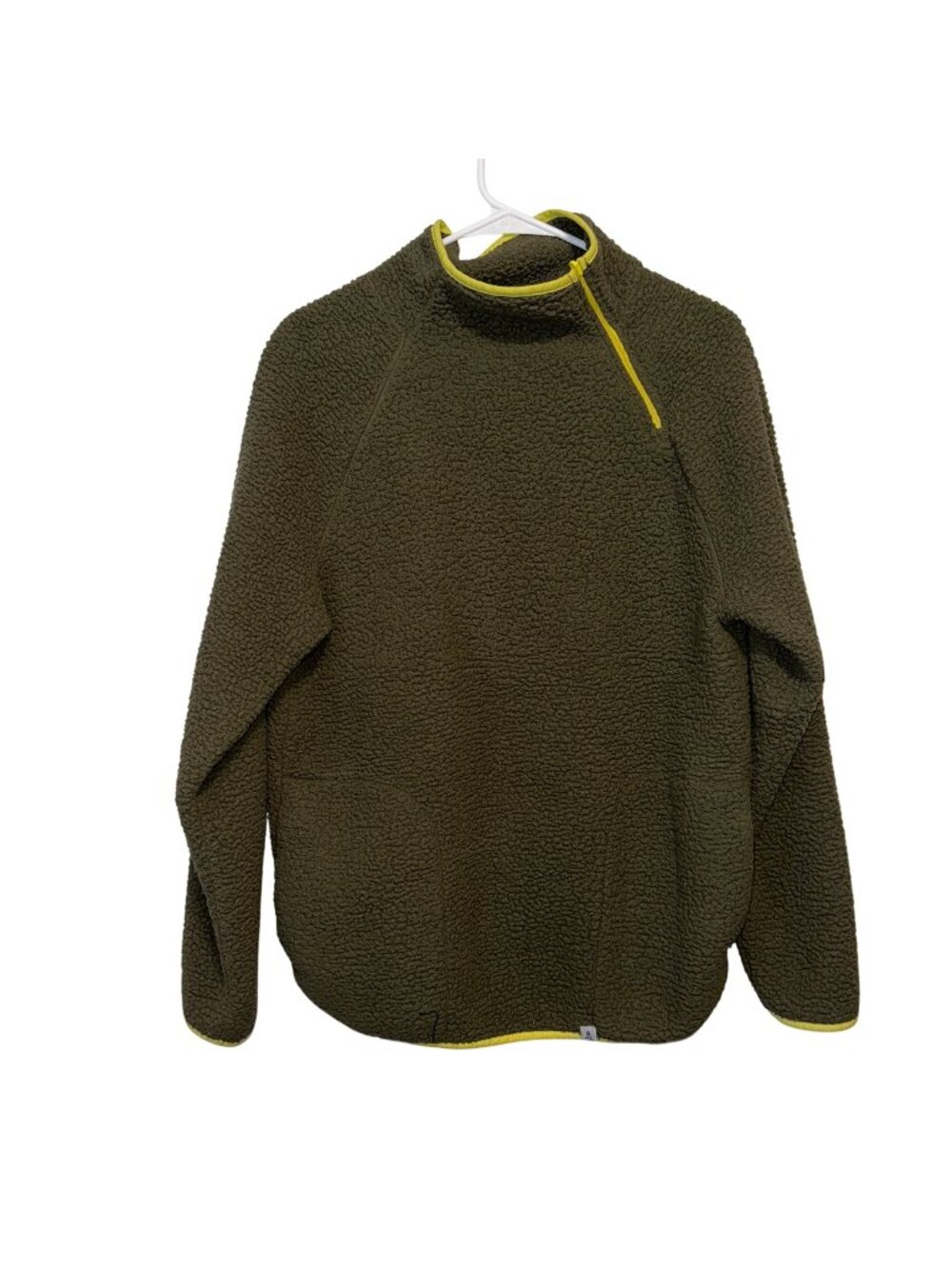 Lands End Fleece Pullover Jacket Olive & Yellow Small